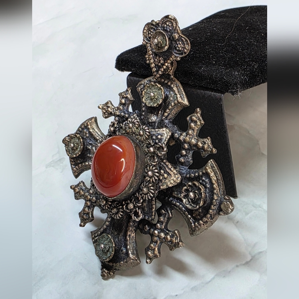 ANTIQUE CONTINENTAL 800 SILVER GOTHIC CROSS Brooch / Pendant | ca. 1900-1915 - Picture 2 of 12